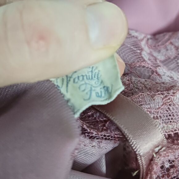 Repaired Upcycled Vintage Mauve / Dusty Pink Lacy Slip Dress - Picture 7 of 16